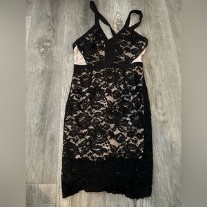 Black and Tan Lace Short Dress